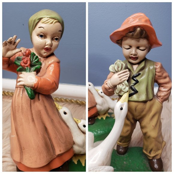 VINTAGE HOLLAND MOLD DUTCH BOY & GIRL WITH GEESE - Picture 2 of 7